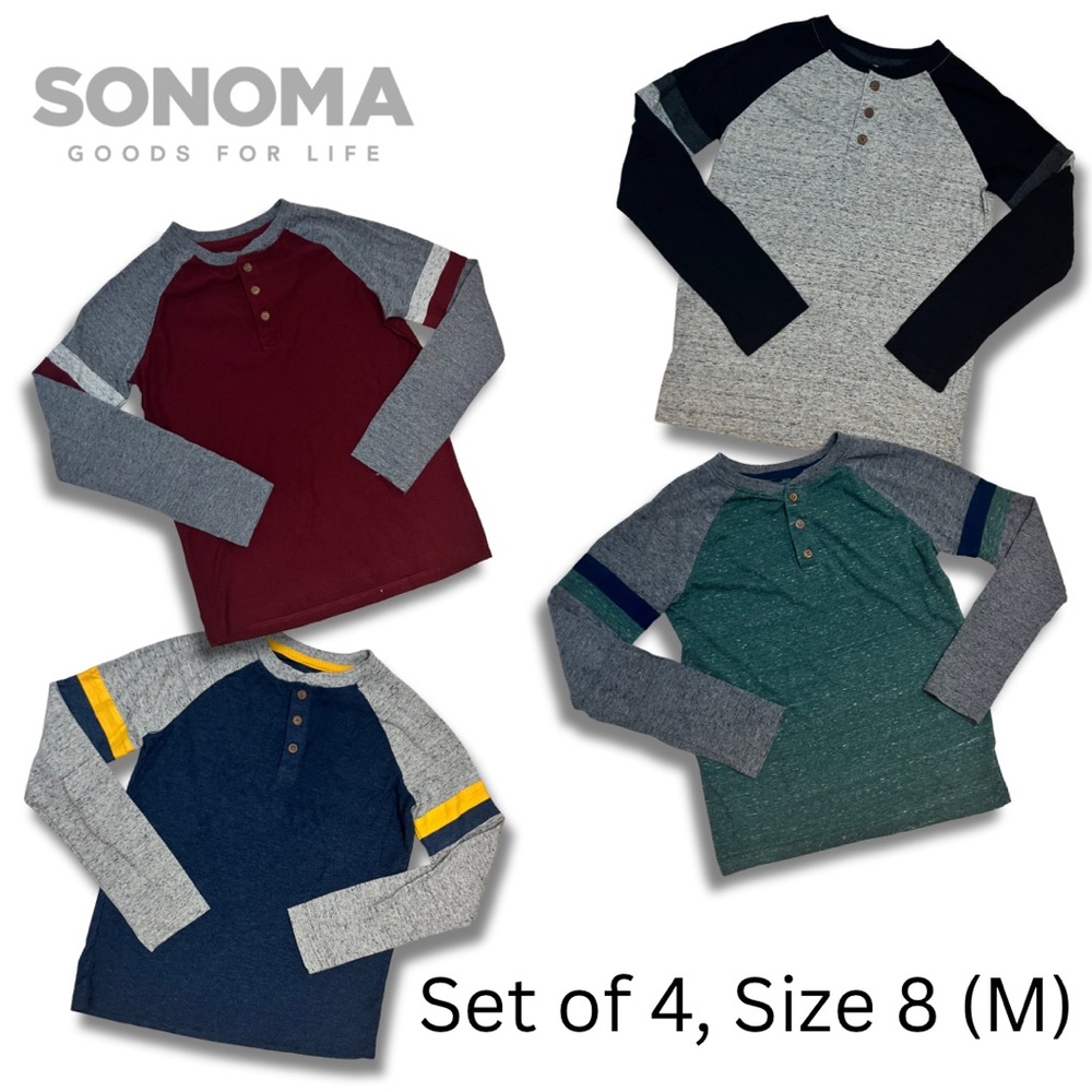 SET OF 4 Sonoma Kids long sleeve crew neck Henley shirts Boys Children’s size 8